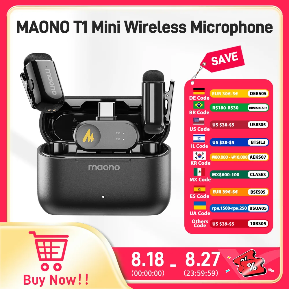 MAONO T1mini: Il Microfono da Clip Senza Fili Perfetto per Video e Audio