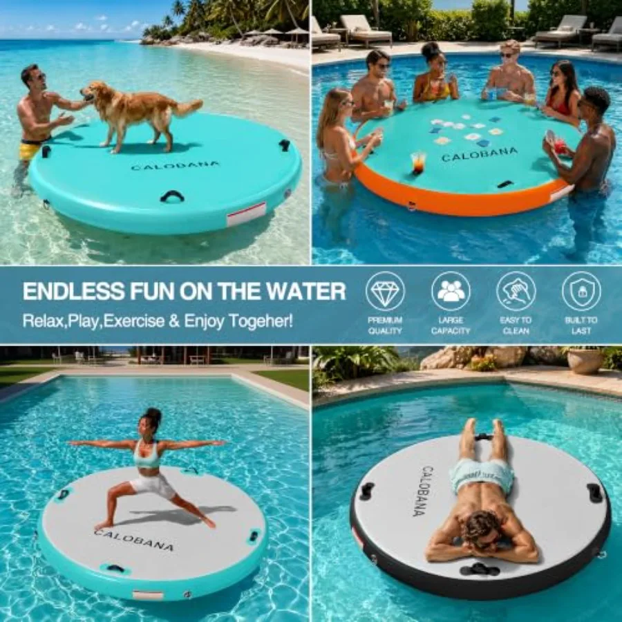 Inflatable Round Floating Ring for lake, river, beach, and pool parties; durable PVC material; vibrant blue color; extra-large