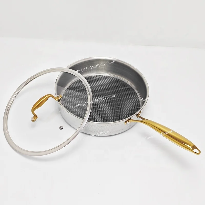 3-Ply Hammered Gold Stainless Steel Cookware Set - 10-Piece Induction Honeycomb Non-Stick Collection