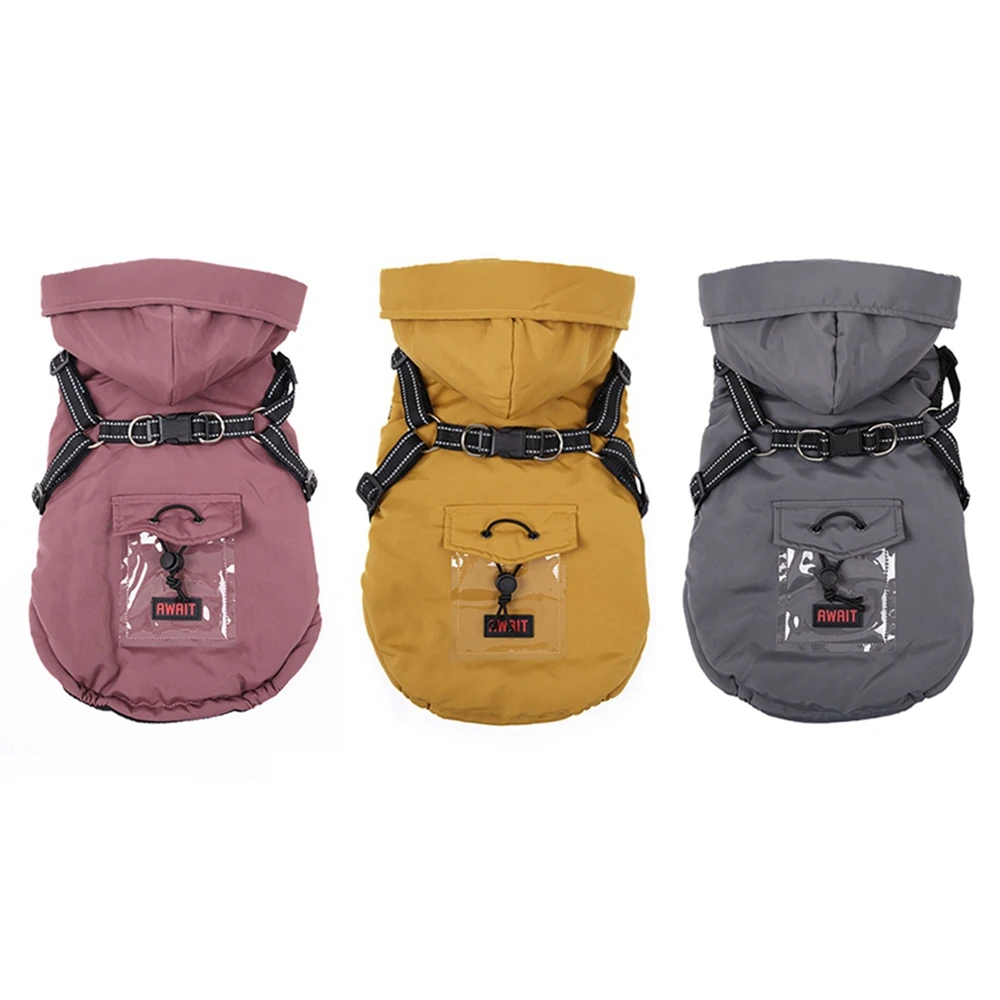 

Cotton-Padded Jacket With Hat For Pets Windproof Coat Cosy Hoodie Chest Strap Easy Traction Dog Winter Essential Clothing