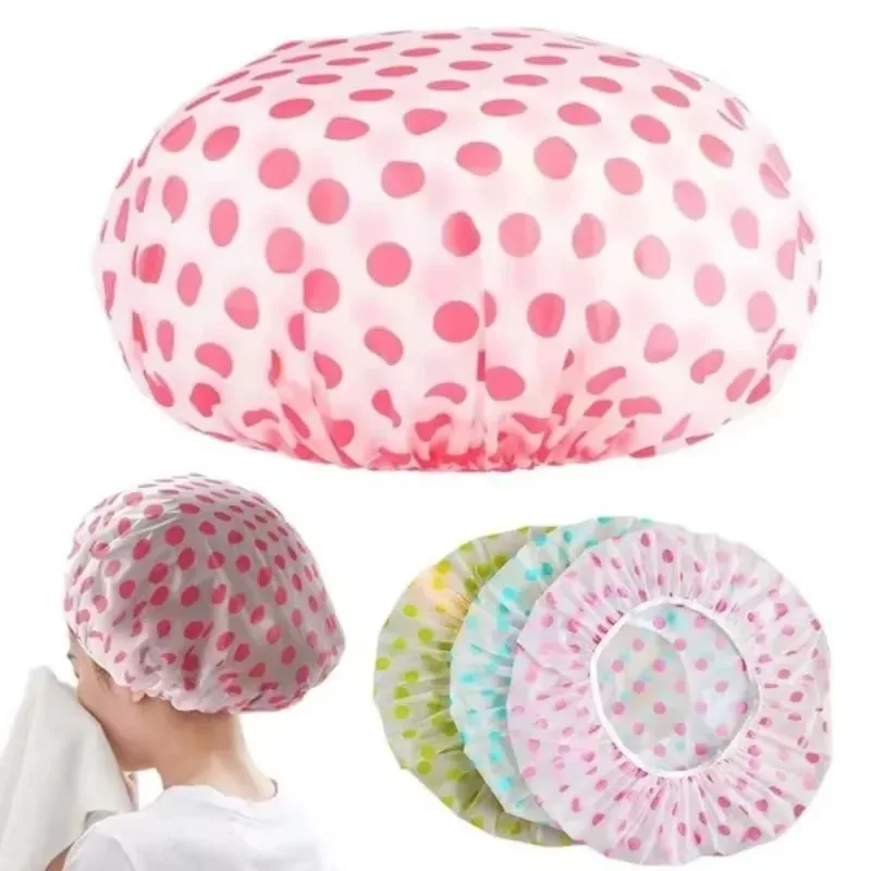 

Waterproof Bath Cap Hat Elastic Shower Caps Reusable Bath Head Hair Cover For Women Salon Shower Supplies