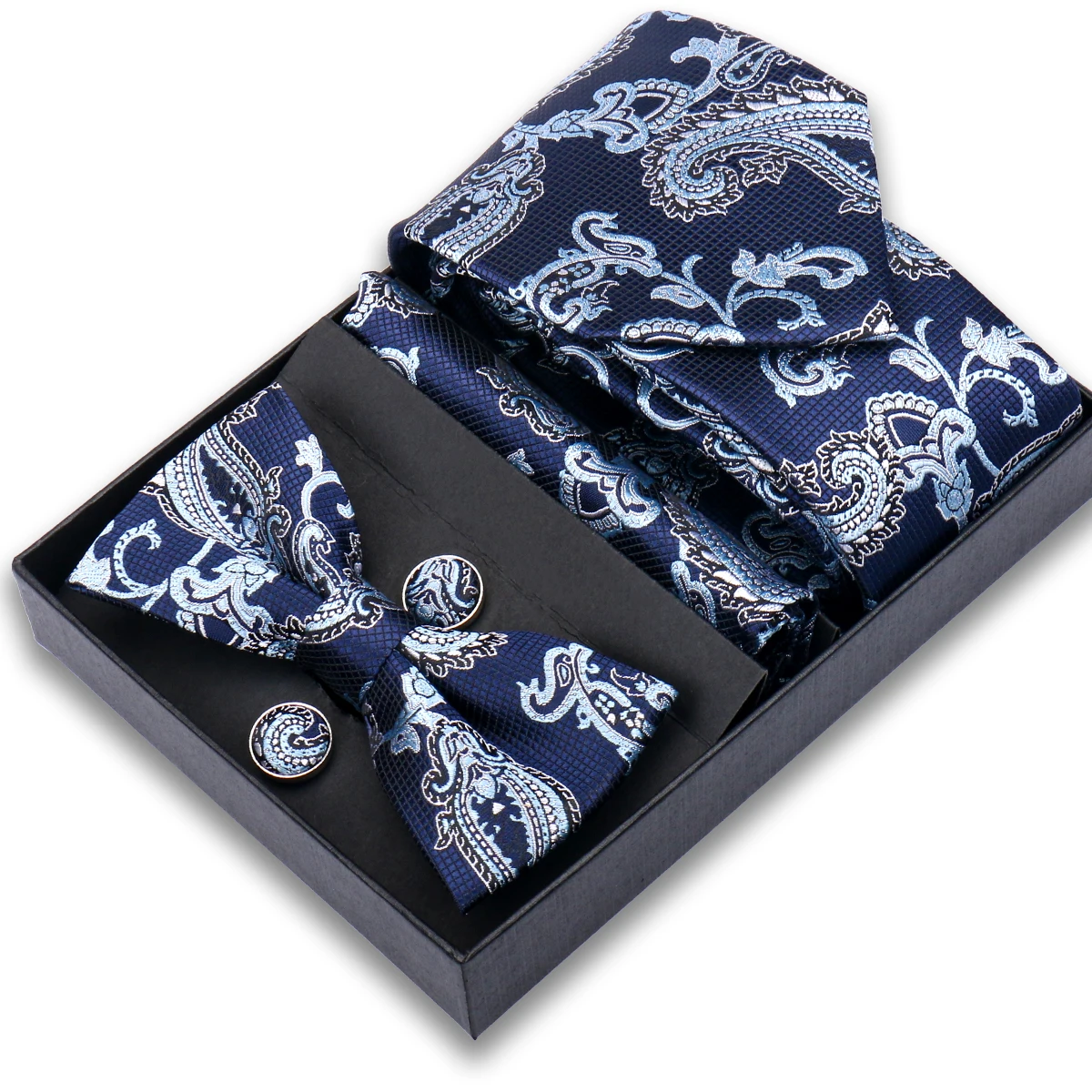 

Fashion Business Men's Tie Gift Box Set Floral Tie Bow Tie Hand Chief Cuff-Link 4-Piece Formal Occasions Wedding Men Accessories