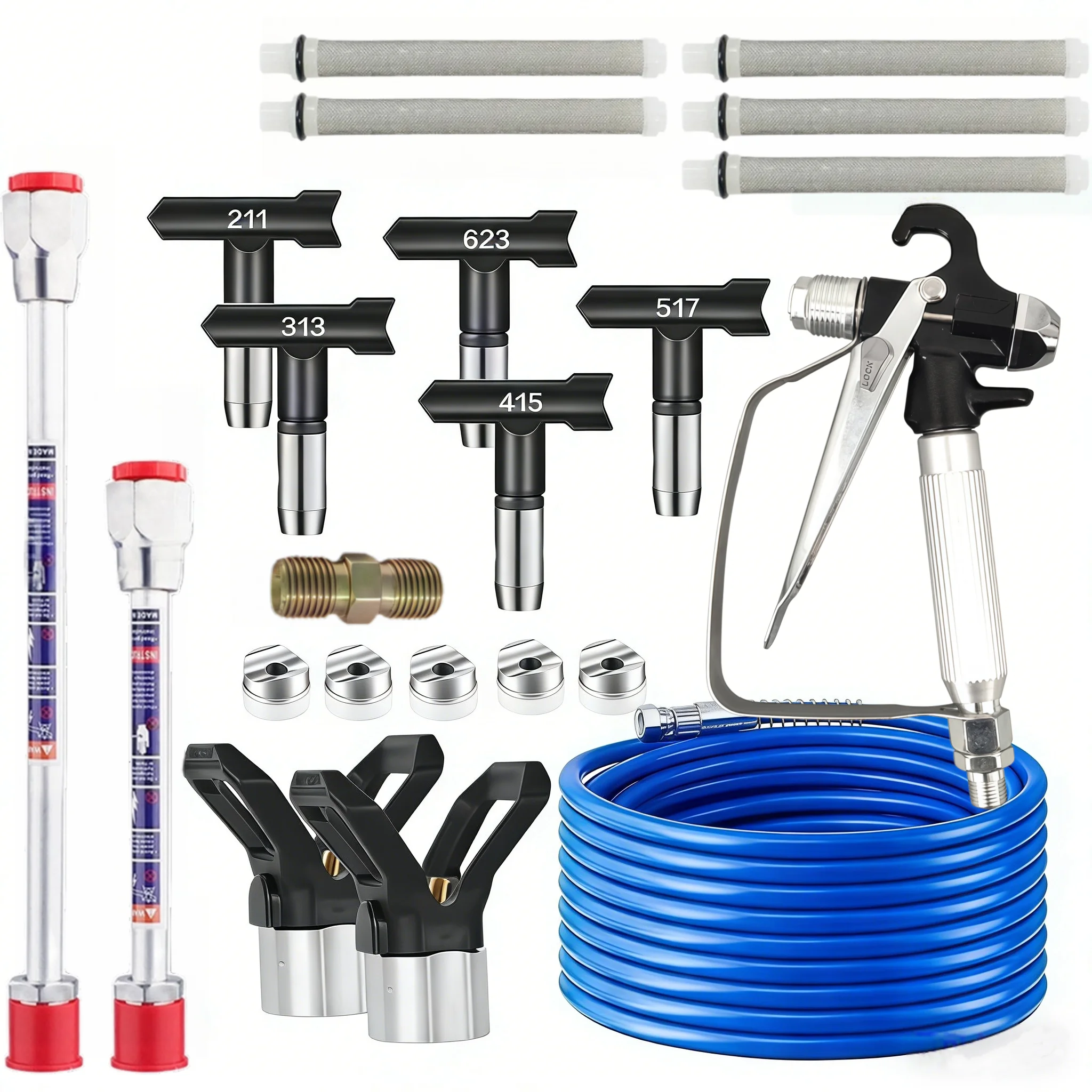 Complete Airless Paint Sprayer Accessory Set Including Spray Tips, Extension Wands and 50ft Hose for Home Renovation Projects