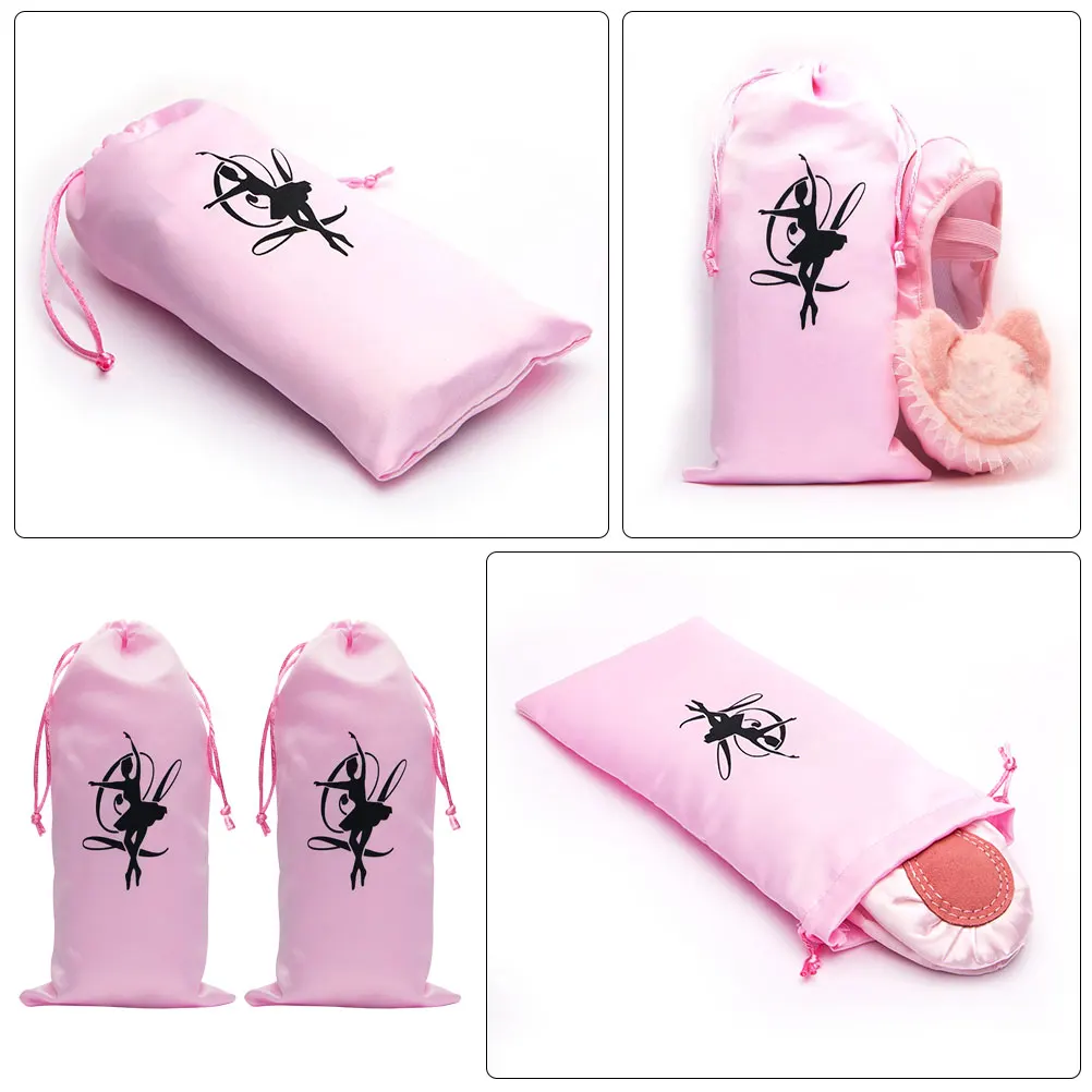 

2pcs Bags 13x27cm Satin Dance Shoes Storage Portable Drawstring Pouch Reusable Shoe Ballet Shoe Bag Organizer