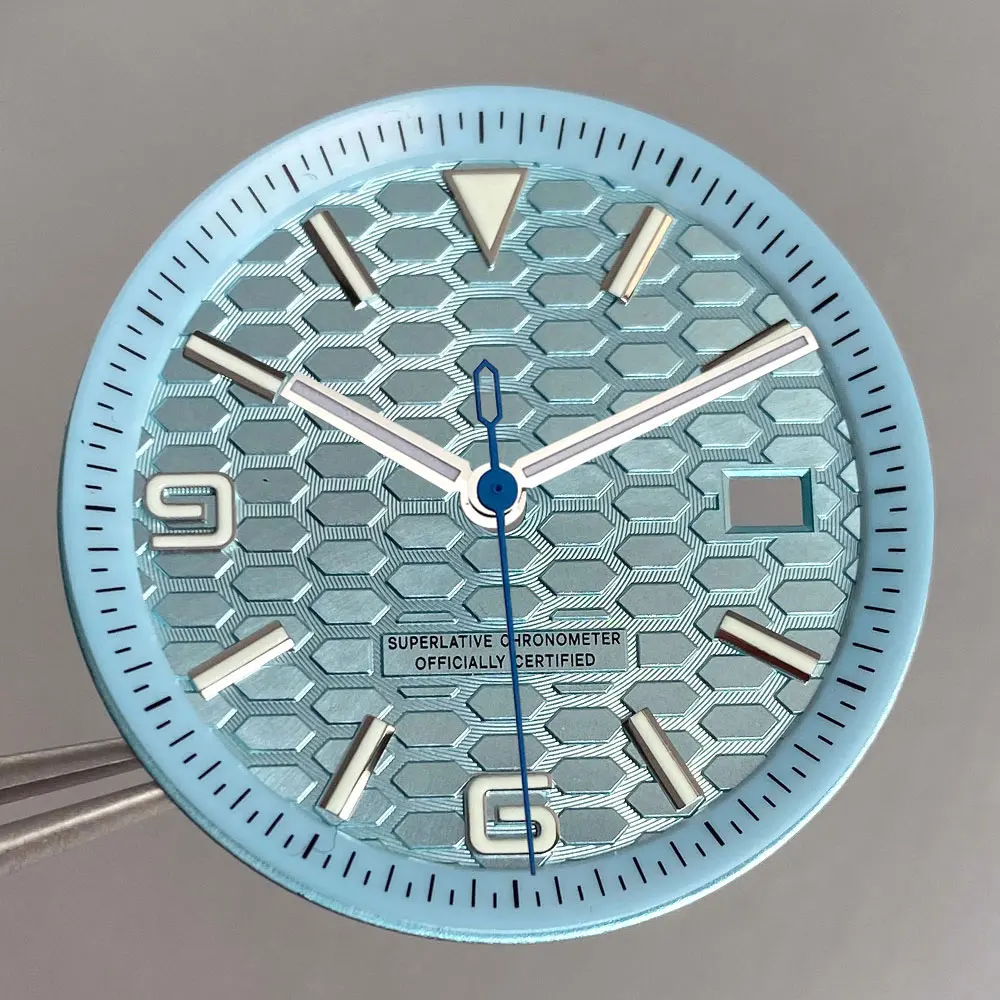 34mm Watch Dial Black/Silver/Blue Pattern Face Hands Set for NH35 Movement Dial Pointer Accessories Watch Parts Lume Marks
