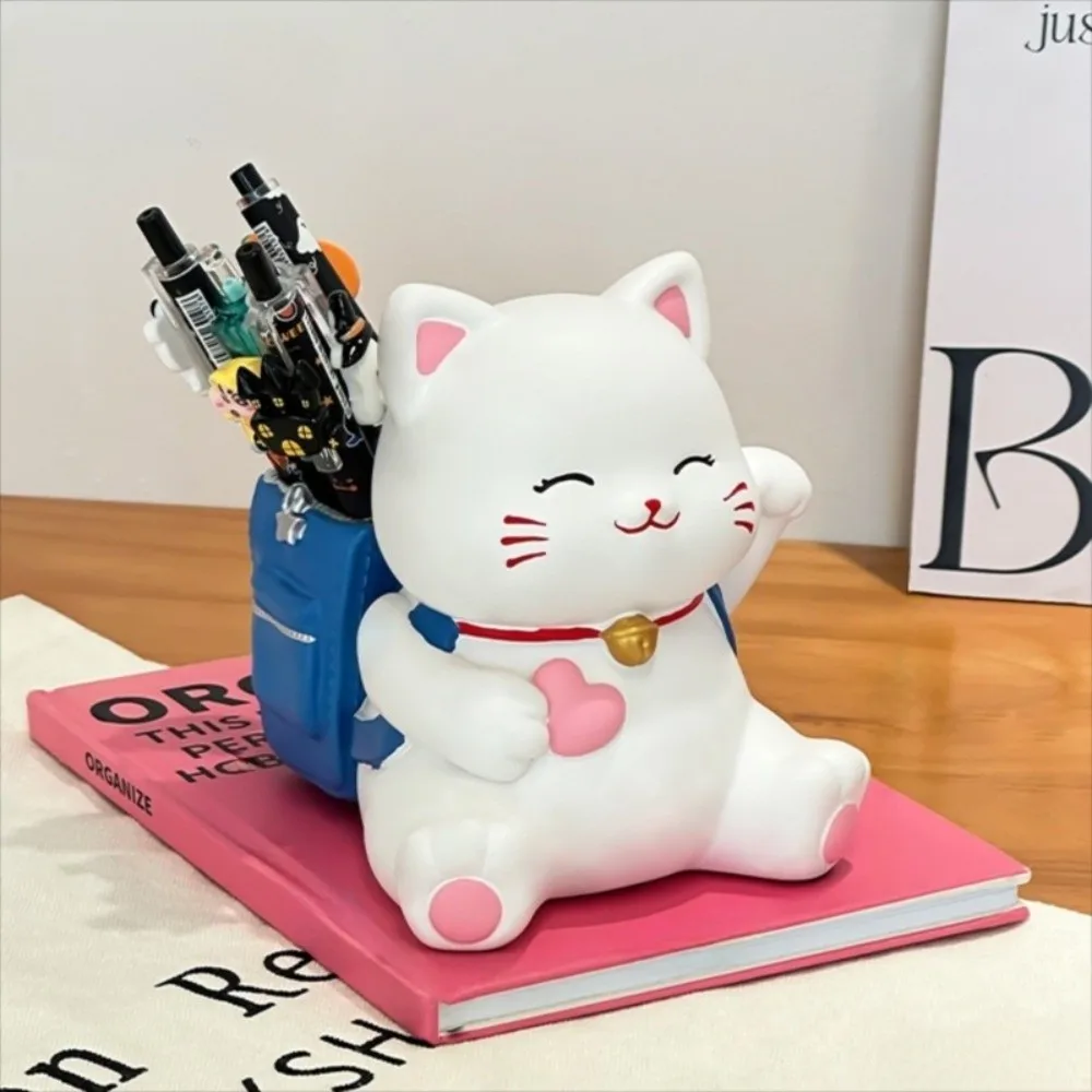 Creative Small Cat Pen Holder Cartoon Multi Functional Desktop Storage Ornaments Storage Box Large Capacity Makeup Brush Holder