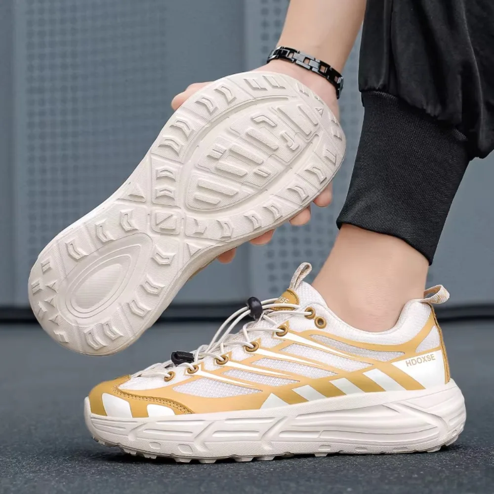 Men Comfort Wide Last Casual Outdoor Sneakers Breathable Mesh Thick Sole Quick Lock Laces Non‑Slip Athletic Shoes Hiking Walking