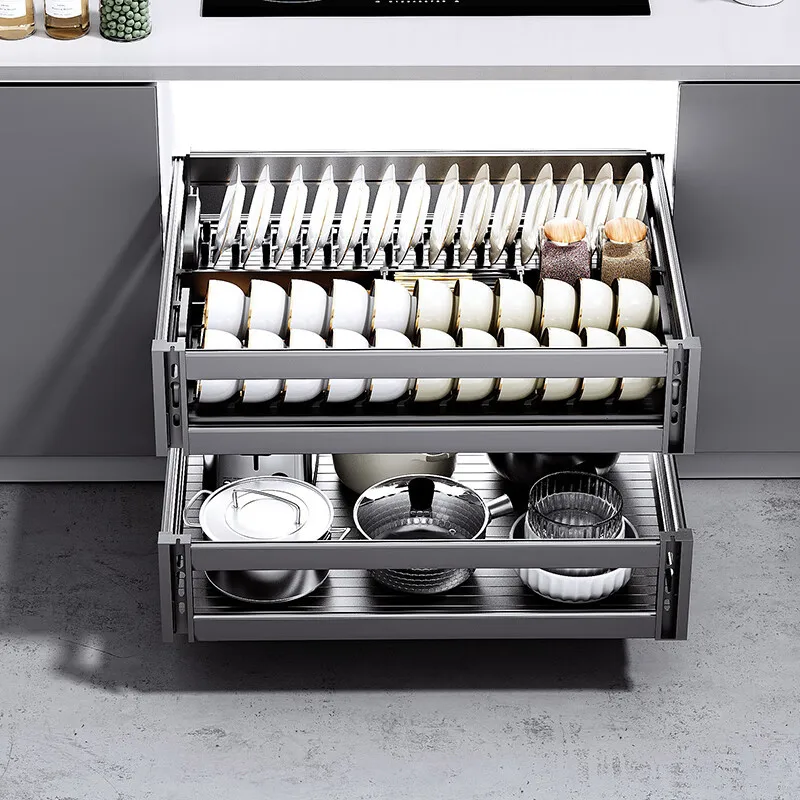

[Deepening 51cm] Basket style kitchen, double-layer drawer style space, aluminum multifunctional