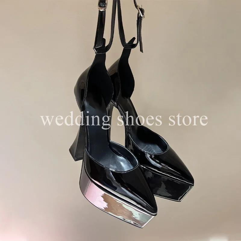 New Show High Waterproof Platform Pointed Thin Heel Women's Shoes Sexy Patent Leather 16CM Heel Height  Party Single Shoes