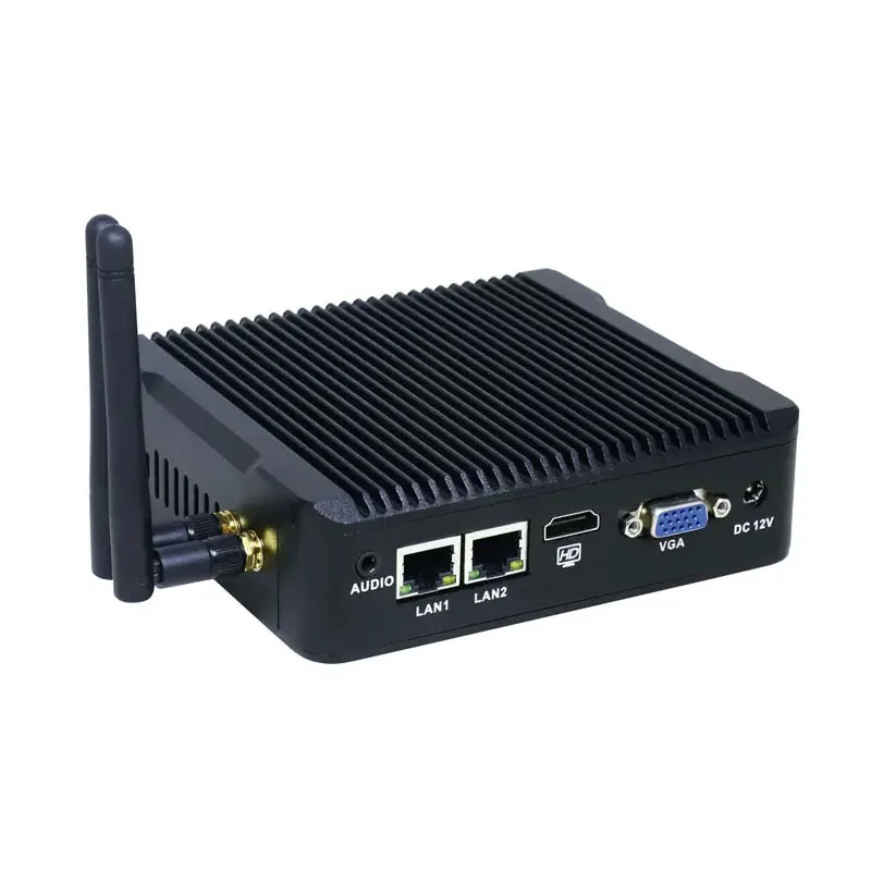 Partaker Mini PC 2 Port Lan Intel quad core J1900 CPU 2.0GHz komputer tanpa kipas untuk windows 7 8