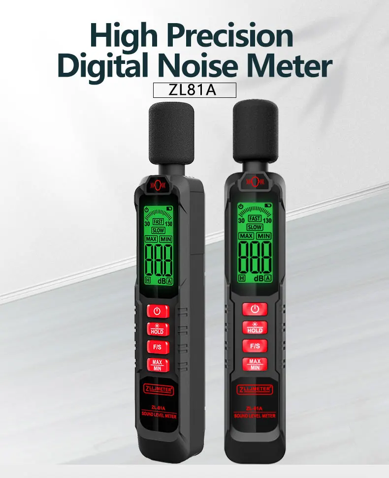 Digitaler Geräuschmesser, Schallpegelmesser, tragbares DB-Messgerät, A-gewichtet, 30–130 dB, Audiomessgerät, Dezibel-Monitor – Detail 1