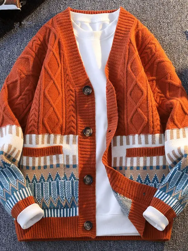 

Loose Men's Knitted Cardigan Sweater V-Neck Lazy Style Couple's Outerwear Autumn Winter New Arrival Casual Comfortable Fit