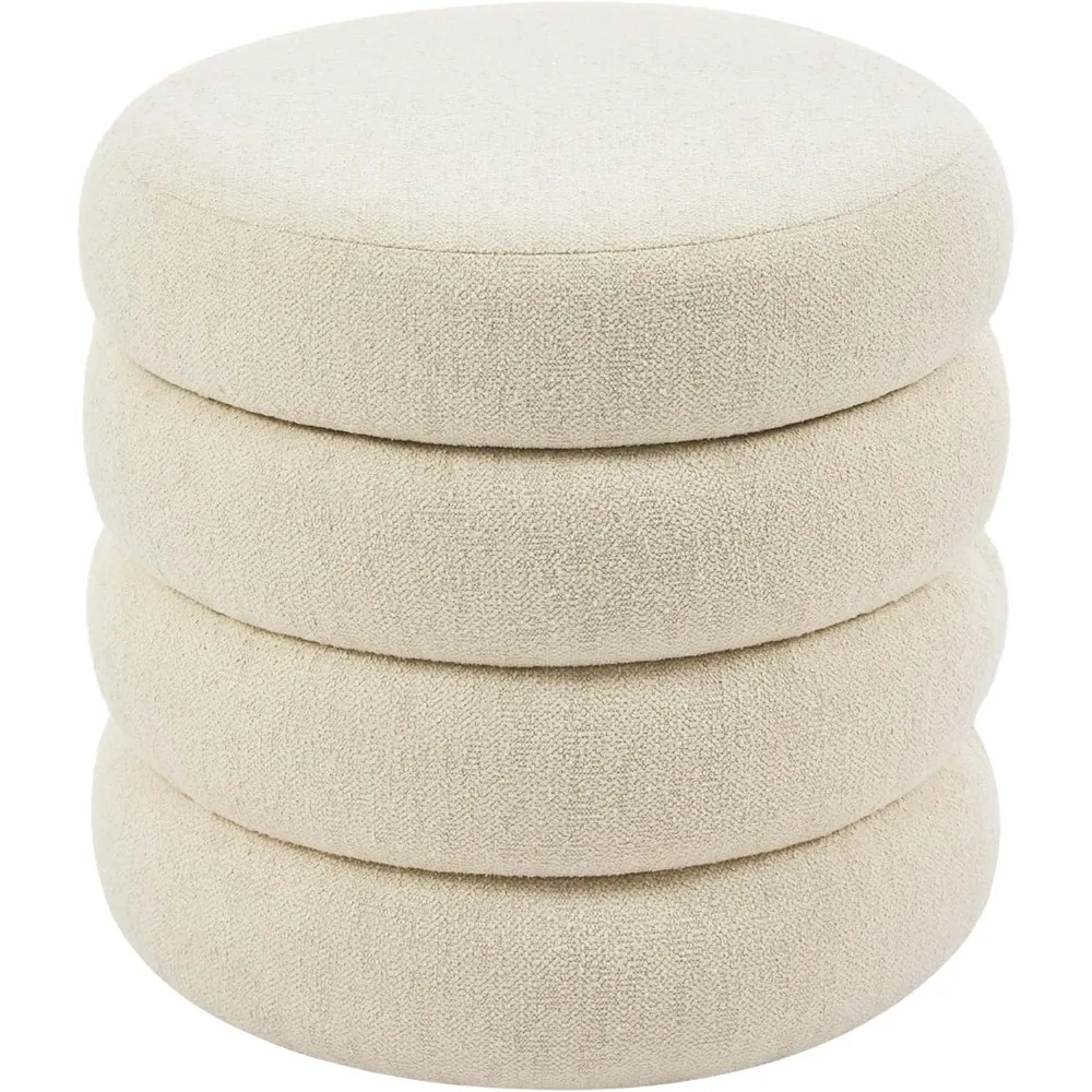 

20.1'' Storage Ottoman Round, Linen Pouf Ottoman Foot Rest with Removable Lid, Modern Beige Stool Seating for Girls Women, Foot