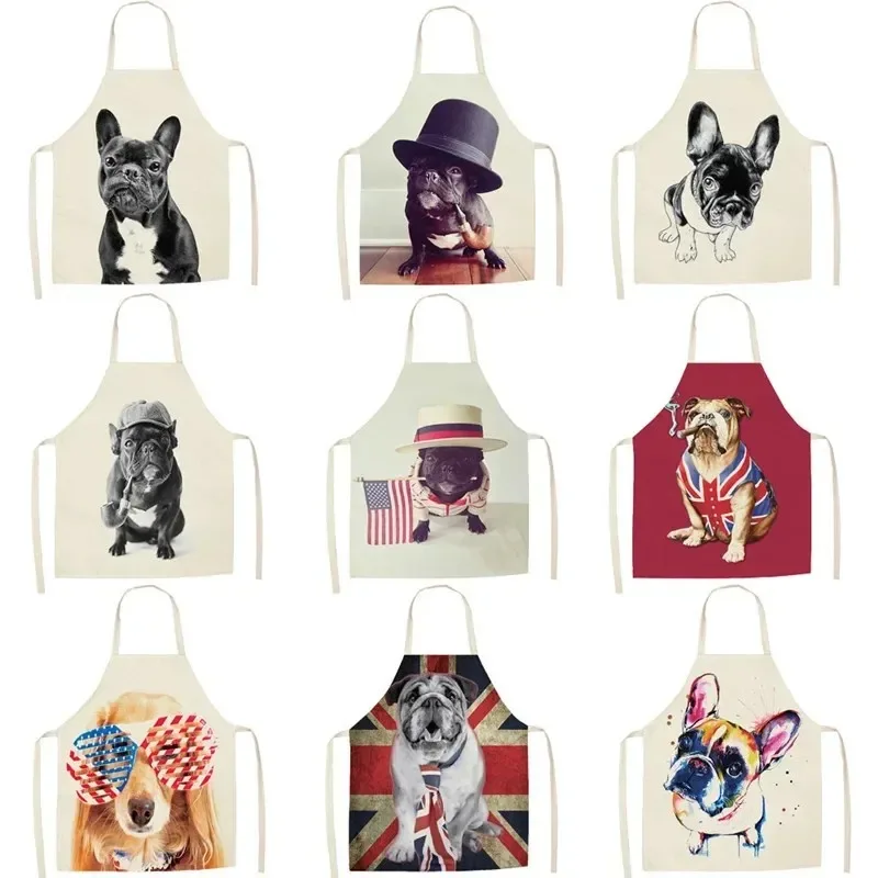 Funny French Bulldog Print Apron Cute Dog Sleeveless Pinafore For Women Men Home Kitchen Cooking Baking BBQ Cleaning Bib Gift
