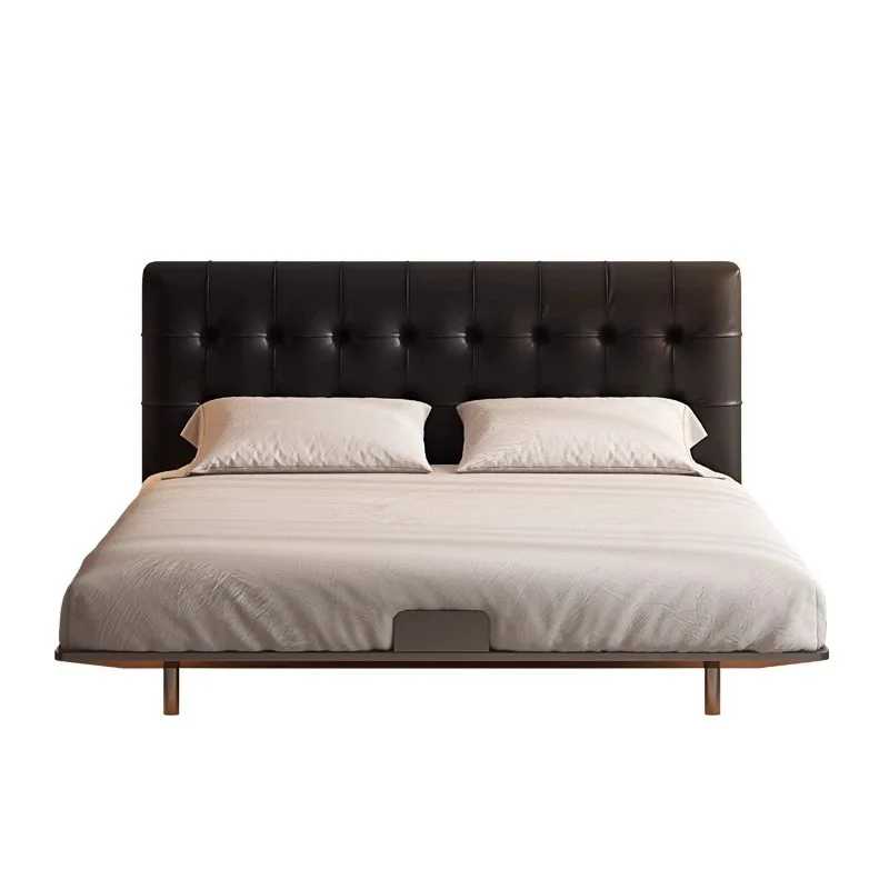 

Carbon steel, suspension, leather bed, modern, simple, light luxury, bedroom, first layer cowhide
