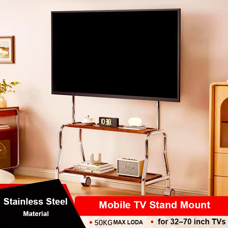 Rolling Floor Mobile TV Stand for 32-75 Inch LCD LED Flat/Curved Panel Screen TVs TV Cart Holds up to 110Lbs Max VESA 600x400mm