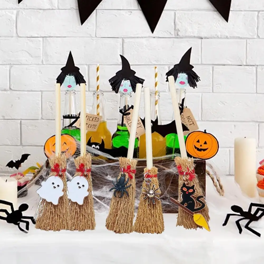 

1pcs Mini Broom Witch Straw Brooms DIY Hanging Ornaments for Halloween Party Decoration Costume Props Accessories set
