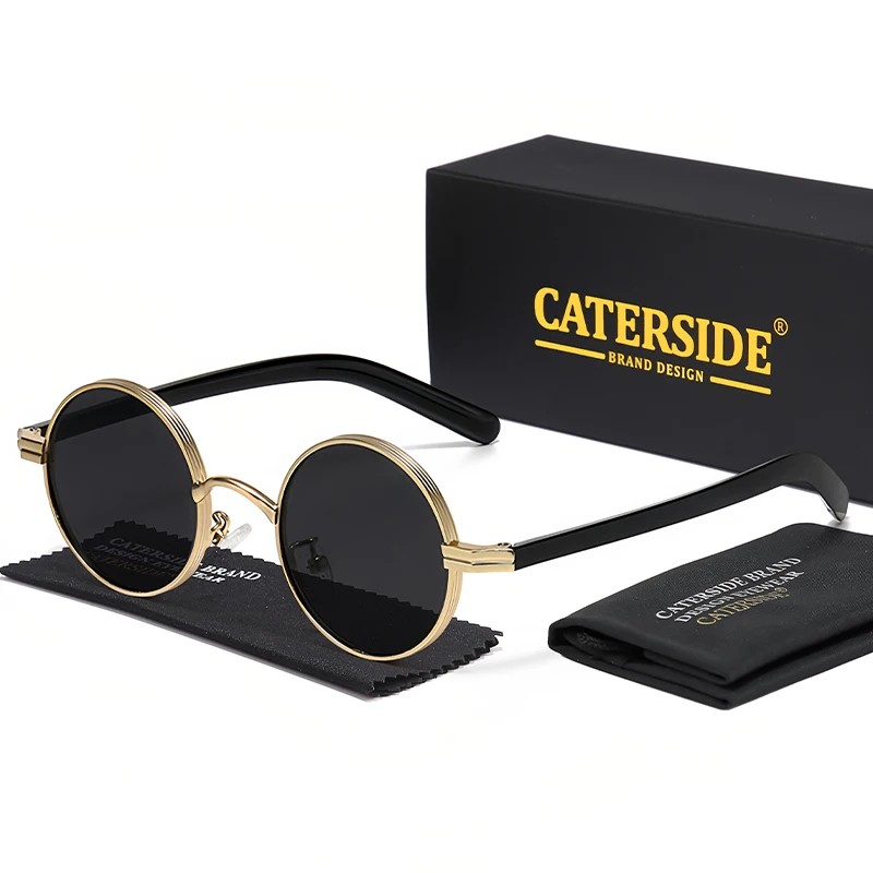 CATERSIDE Occhiali da sole vintage da uomo Stile hip-hop Occhiali da sole rotondi con montatura in metallo Occhiali da viaggio da donna per esterni UV400