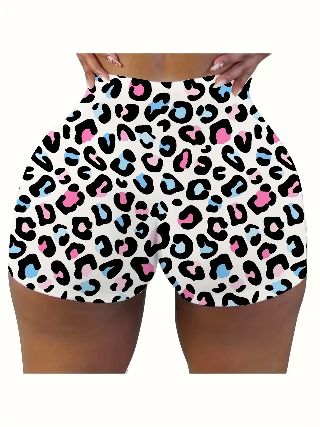Colorful Women's Stretchy Skinny Leggings Leopard Print with Pink Hearts Blue Dots Elastic Waistband Non-Transparent Yoga Pants