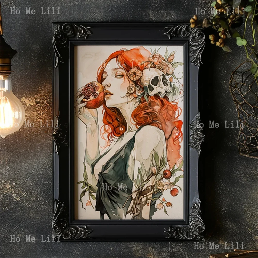 Persephone Goddess Of The Underworld Pomegranate Wall Decor For Dark Goddess Flowers And Skulls Canvas Wall Art