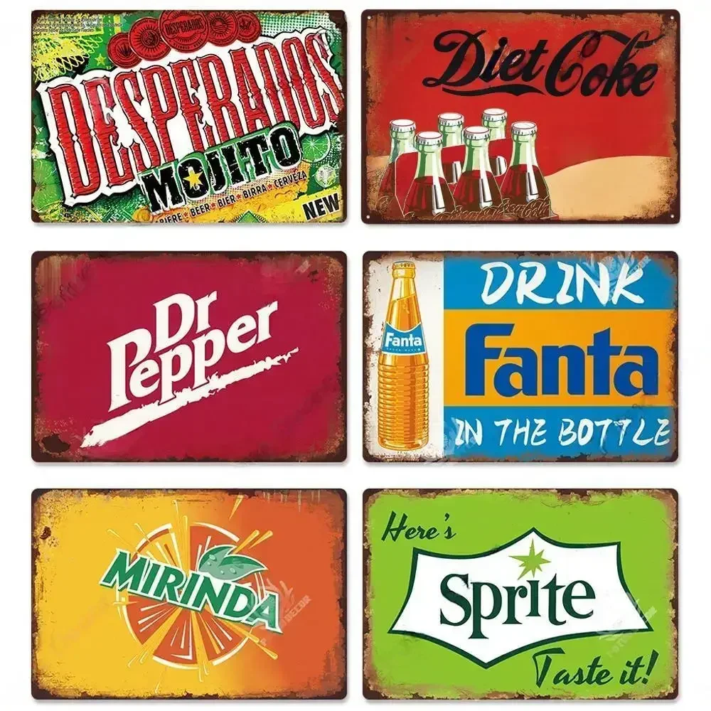 Vintage Soft Drink Metal Sign Plaque Retro Posters for Cafe Kitchen Man Cave Bar Workshop Pub Club Home Decor