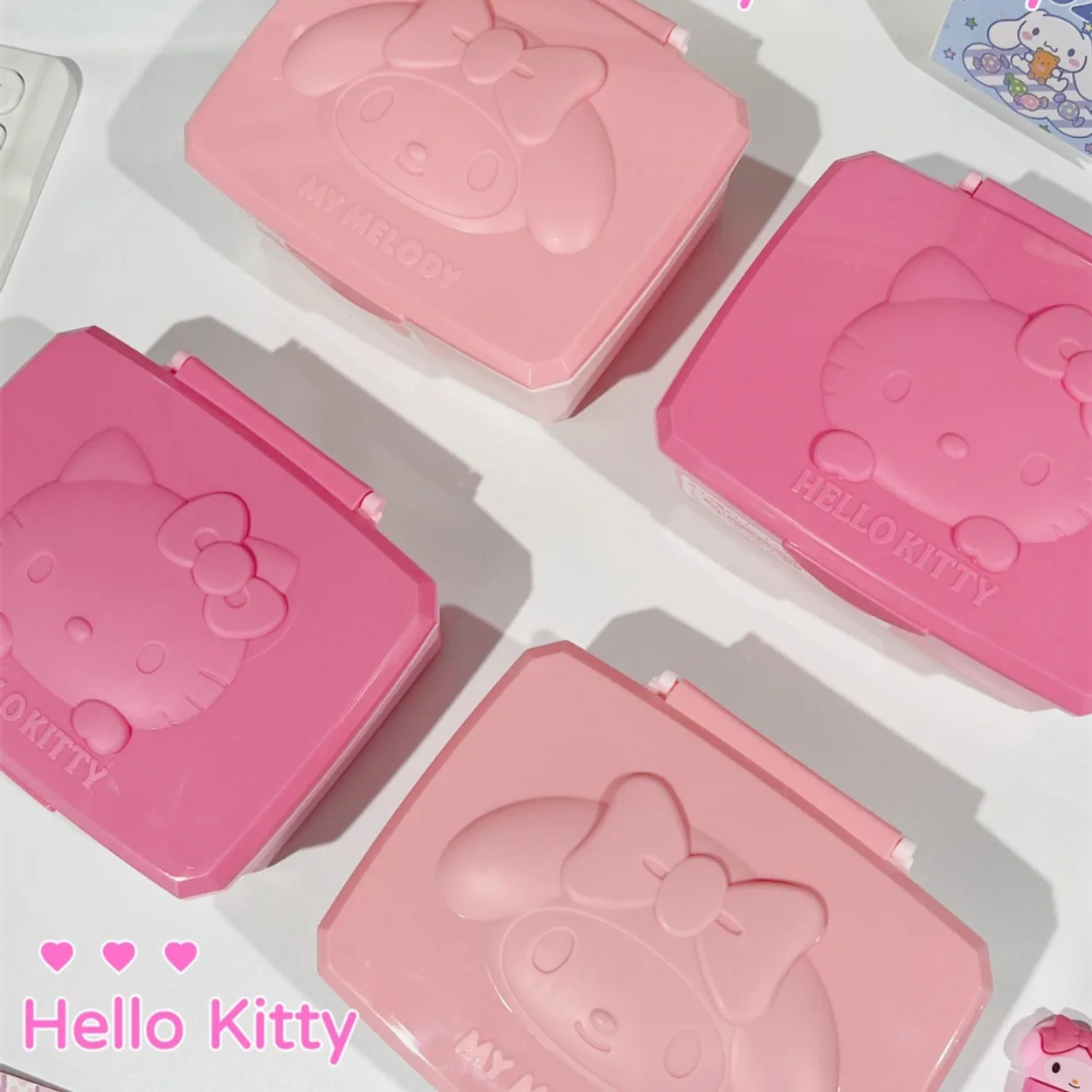 

2Pcs Hello Kitty Things Cartoon Flip Jewelry Cotton Multipurpose Dust Storage Box accessories Case School Supplies For Girls