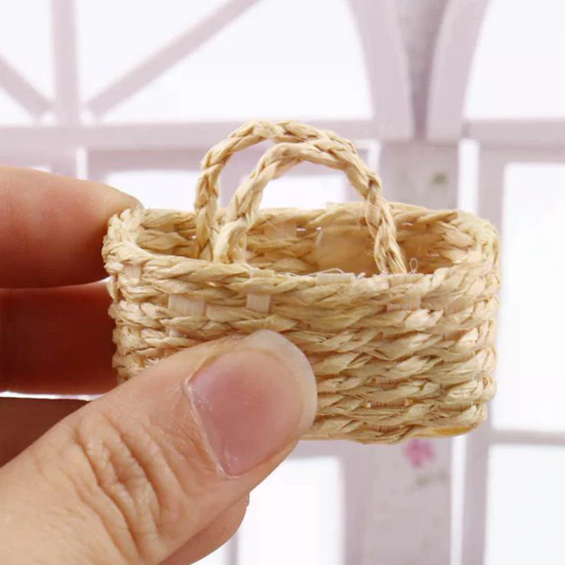 1/12 Dollhouse Miniature Rattan Weave Vegetable Food Storage Basket For Kids Creative Play