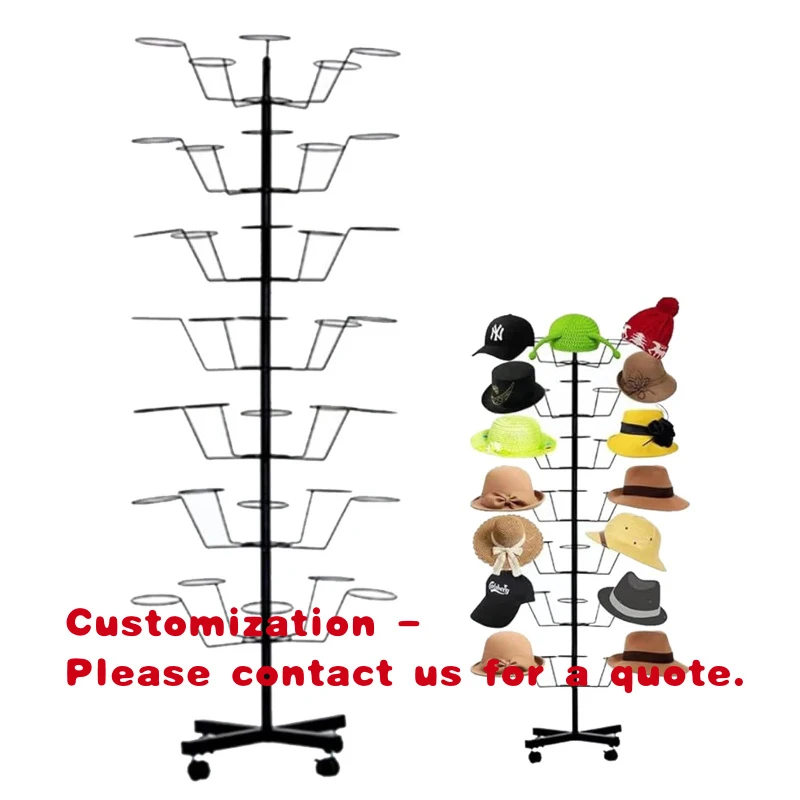 

custom.2026 Hat Display Stand Tier Standing Hat Rack Rotating Retail Hat Tree Metal Wig Rack Multiple Wigs & Baseball Cap
