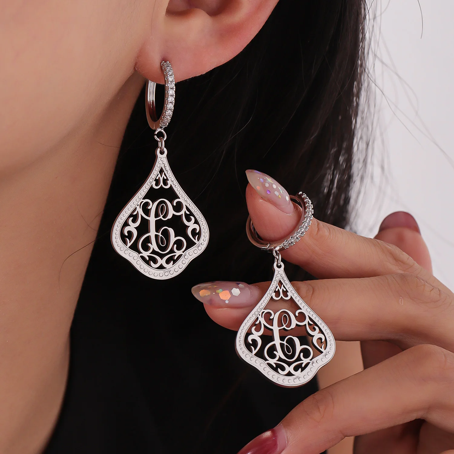 

Classic Script Initial Earrings Personalized Initial Letter Earrings Custom Handwritten Letter Diamond Earrings Gift for Women