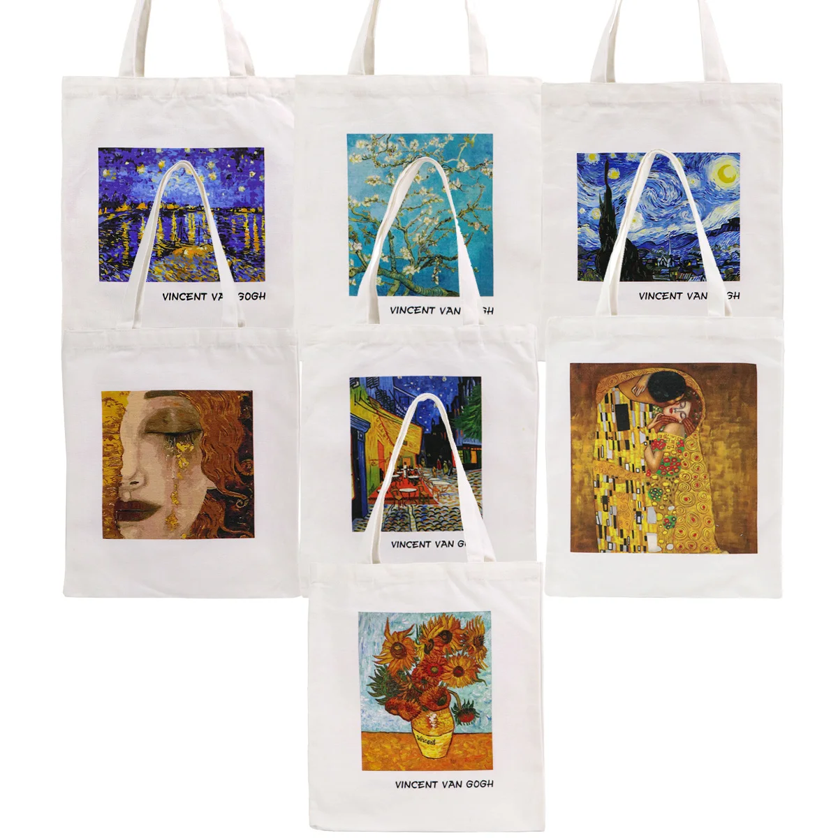 

Oil painting Canvas Eco-friendly Shopping Bags Machine washable Tote Bag White High-capacity Storage Bag Fashion Handbag Gifts