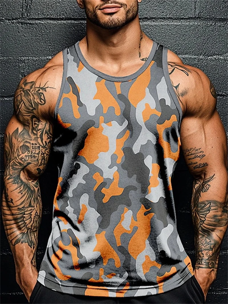 

3D Print Camouflage Graphic Men's Sleeveless T-Shirt Summer New Sport Fitness Vest Outdoor Casual Man Gym Clothing Quick Drying