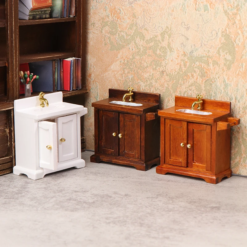 1/12 Dollhouse Simulation Washing Basin Cabinet Dollhouse Bathroom Sink Furniture Decoration Toy Micro Scene Construction Prop