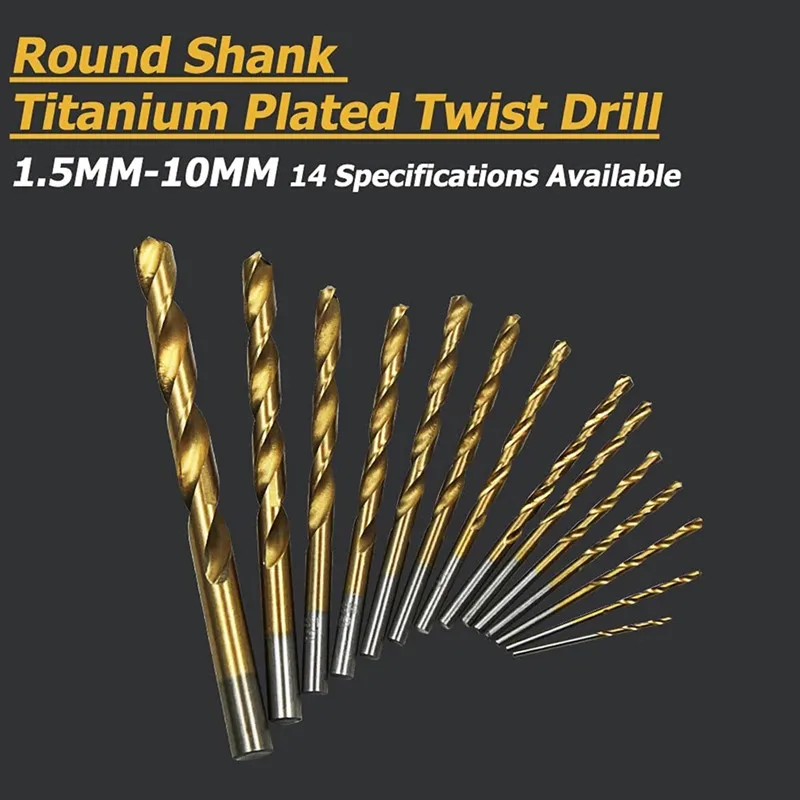 99pcs 1.5~10mm HSS titanium plated round handle Fried Dough Twists drill set, used for woodworking electric drilling tools