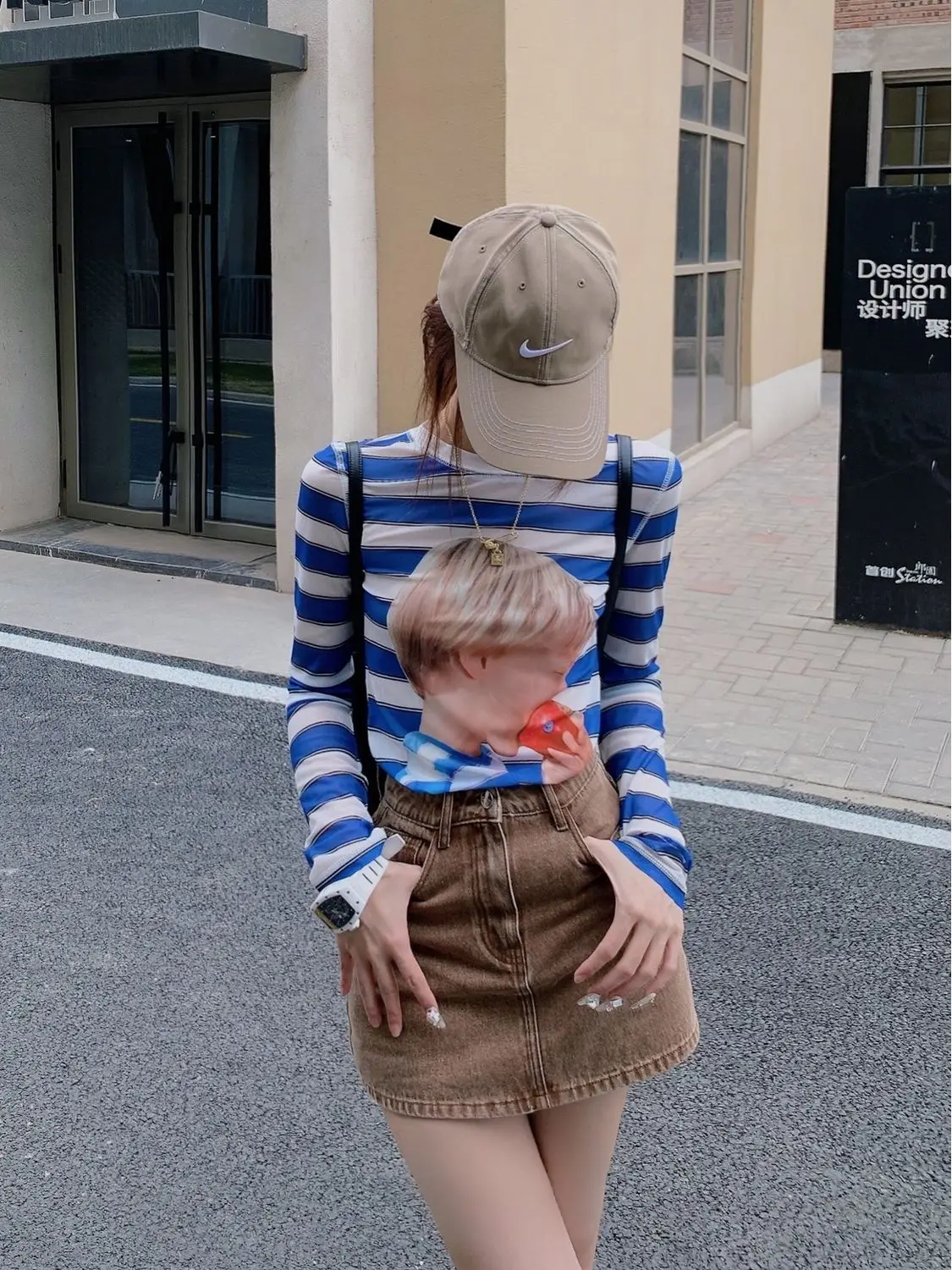

Onalippa Boy Eating Apples Striped Mesh Long Sleeved T-shirt Female Summer Spicy Girl Slim Fit Slimming Sun Protection Top