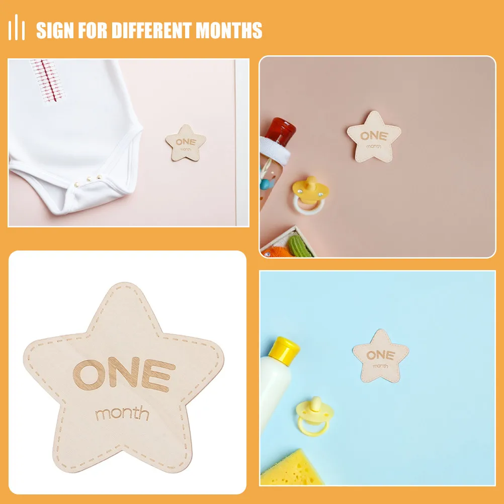 12Pcs Double Sided Wooden Star Milestone Cards Baby Monthly Growth Photo Props Newborn Photoshoot Commemorative Keepsake Discs