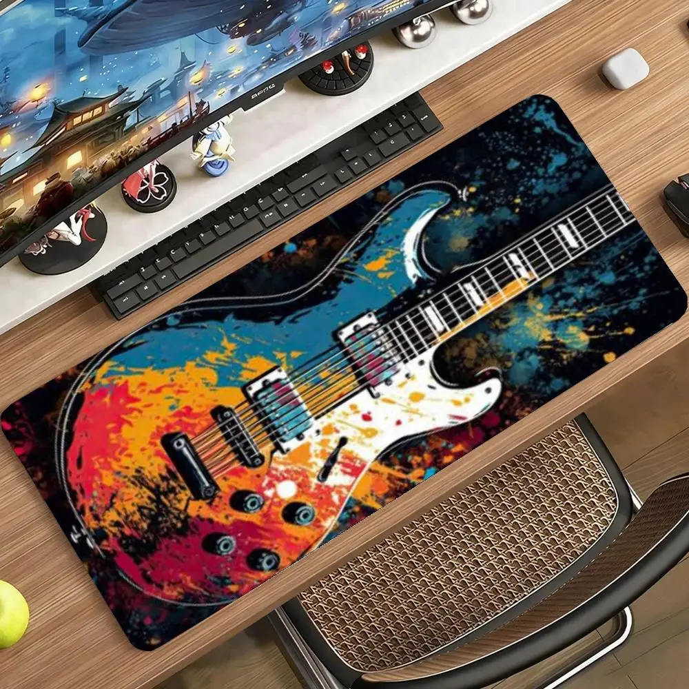 Color Splash Graffiti Electric Guitar Large Size Table Mat For Laptop Games Bedroom Learning Keyboard Accessories