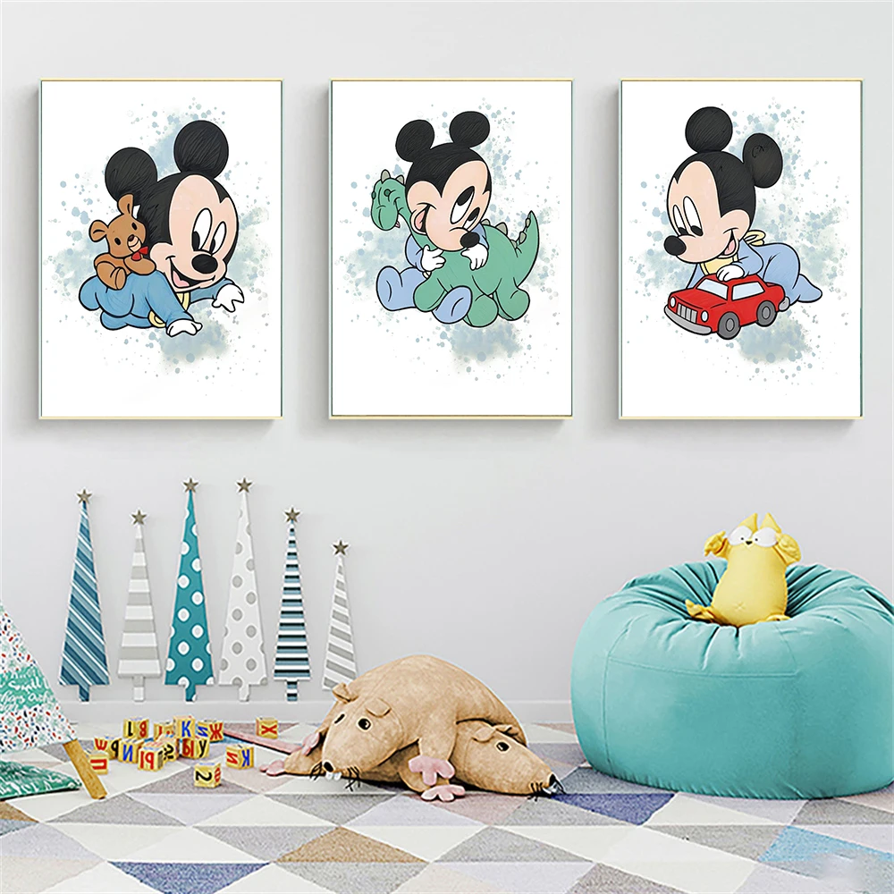 

Baby Mickey Mouse Wall Art Set Disney Style Nursery Decor Boys Kids Room Decor Baby Shower Gift Canvas Painting Print Art Poster