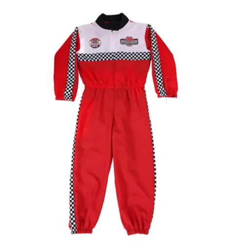 Halloween Costume Racing Suit Set for Kids Red Jumpsuit High Waisted Elasticized Fitted Clothing and Hat Gloves Toys Suits