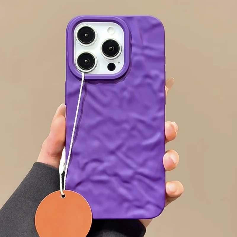 

Purple Eggplant Color Tinfoil Fold Texture Phone Case For iPhone 16 Pro Max 15 14 13 Soft TPU Matte Back Cover