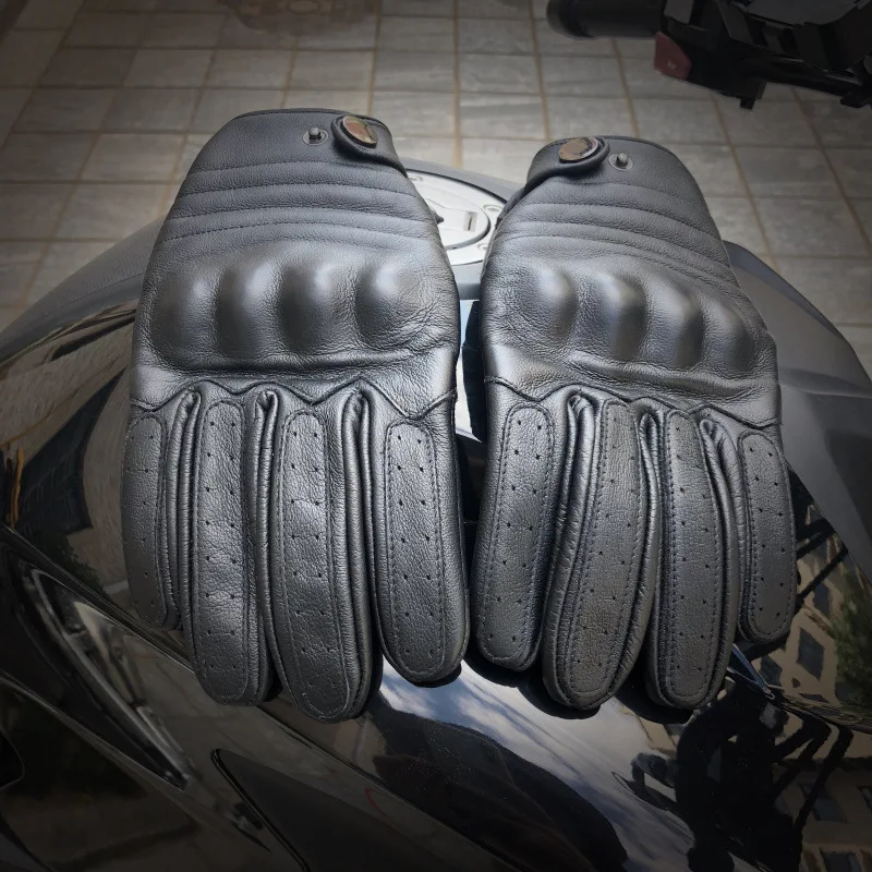 Guanti da moto da uomo vintage quattro stagioni in pelle bovina comodi guanti traspiranti Harley Riding Gear con touchscreen