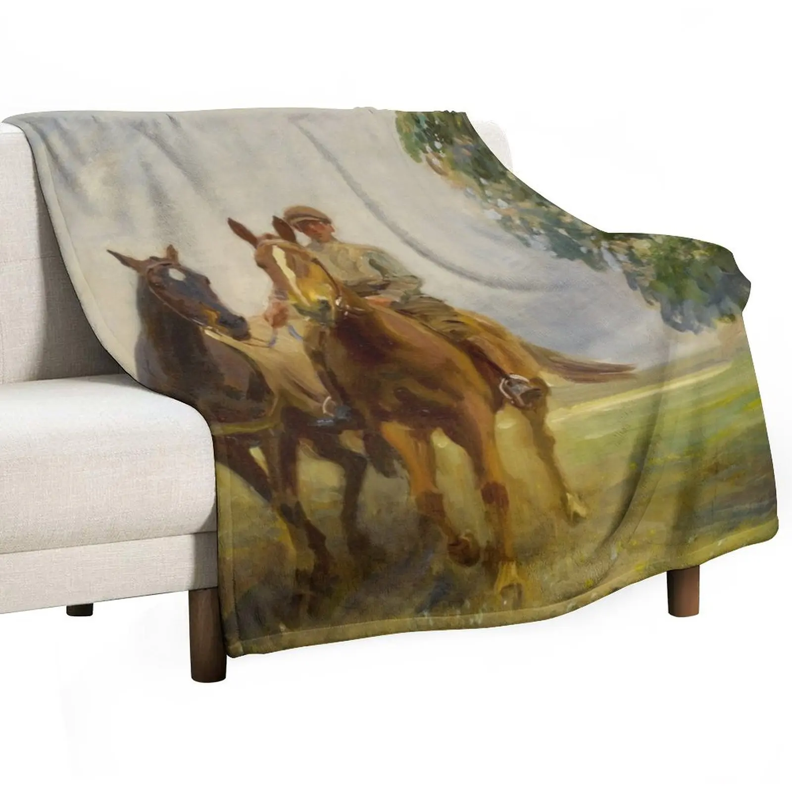 

Shrimp Leading Two Hunters - Sir Alfred James Munnings - 1912 Throw Blanket heavy to sleep Thin Summer Beddings Baby Blankets