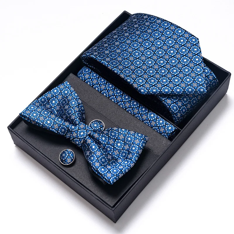 Business Gifts High quality Men's Tie 1200 pin striped cashew nut flower tie Bow tie Pocket square cufflinks Gift box set