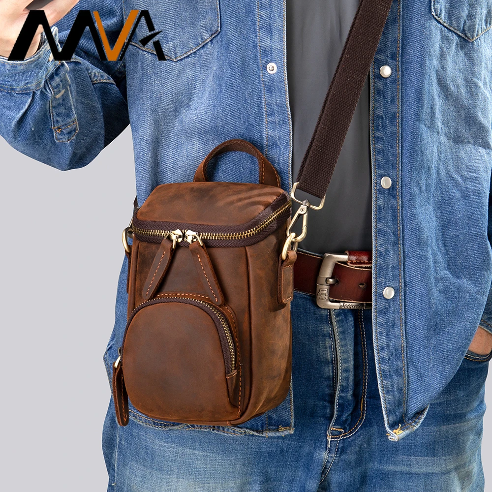 MVA Male Shoulder Bag Crazy Horse Leather Men's Crossbody Bag For Cellphone Retro Mens Bags Men Handbag bolsa de ombro maculina