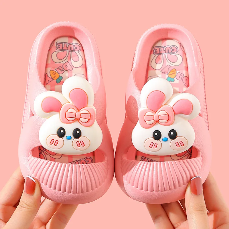 Cartoon Kaninchen Kinder Strand Hausschuhe für Jungen Mädchen nach Hause Schuhe Sommer dicke Sohle Flip Flops Eva weiche Outdoor-Hausschuhe