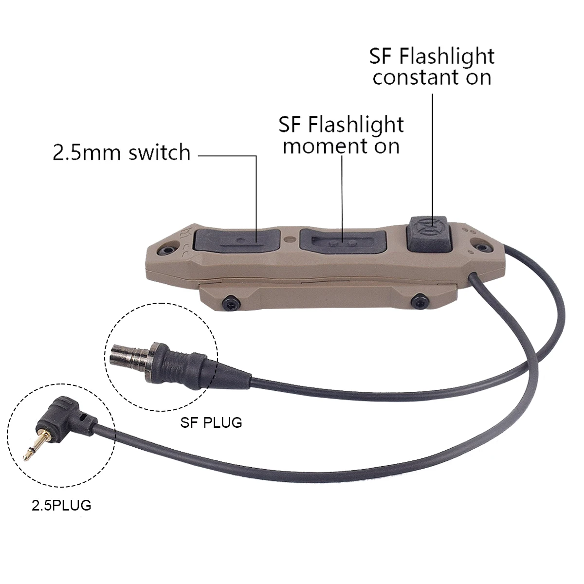 Tactical Mlok Keymod DBAL A2 PEQ 15 NGAL MAWL Flashlight Weapon Scout Light Boost remote dual function switch 2.5mm/SF plug