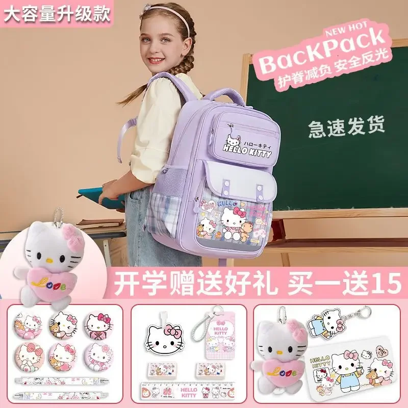 Imagem -02 - Sanrio Hello Kitty Mochila para Meninas Proteção Coluna Escolar Grande Capacidade Moda Reduzir Estudo Carga