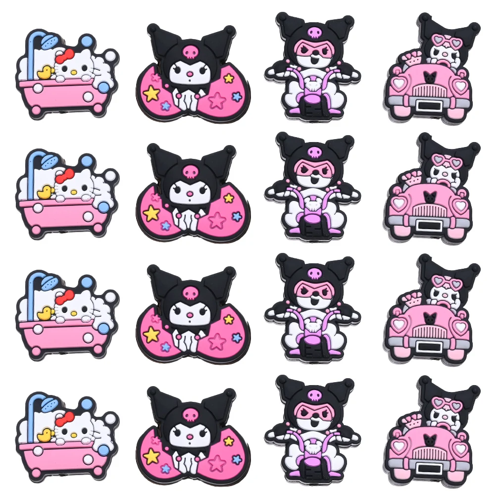 

8 шт. тематические силиконовые плоские бусины Sanrio, фокусные бусины для DIY, ювелирные изделия ручной работы, аксессуары, зажимы для цепочки для соски, материалы для самостоятельного изготовления