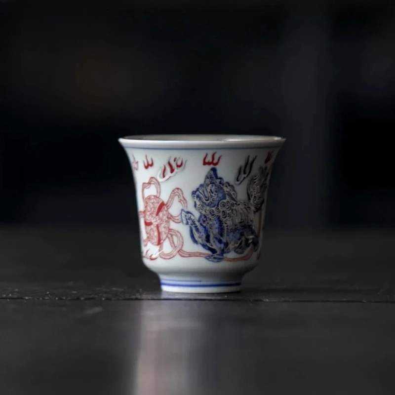 40ml Handmade 999 Sterling Silver Gilded Teacup Lion Awakening Master Cup Meditation Cup Sample Tea Cup Chazhan Kung Fu Teaware