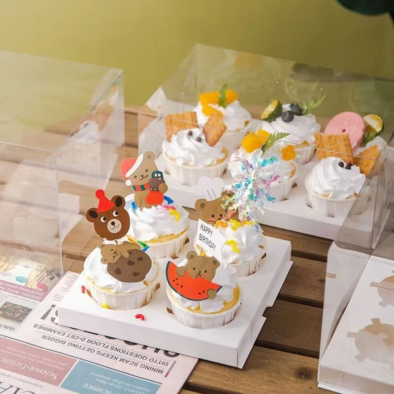 Transparent PET Material Packaging Boxes 4 /6 Hole Egg Tart Package Add Pastry Baking Wrapping Cake Box Party Supplies 10pcs