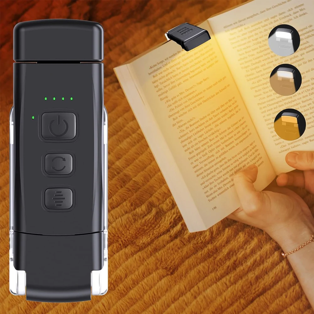 

USB аккумуляторная книжная лампа для чтения в кровати Портативная светодиодная лампа для чтения с зажимом 3 янтарных цвета и 3 яркости с регулируемой яркостью для детей